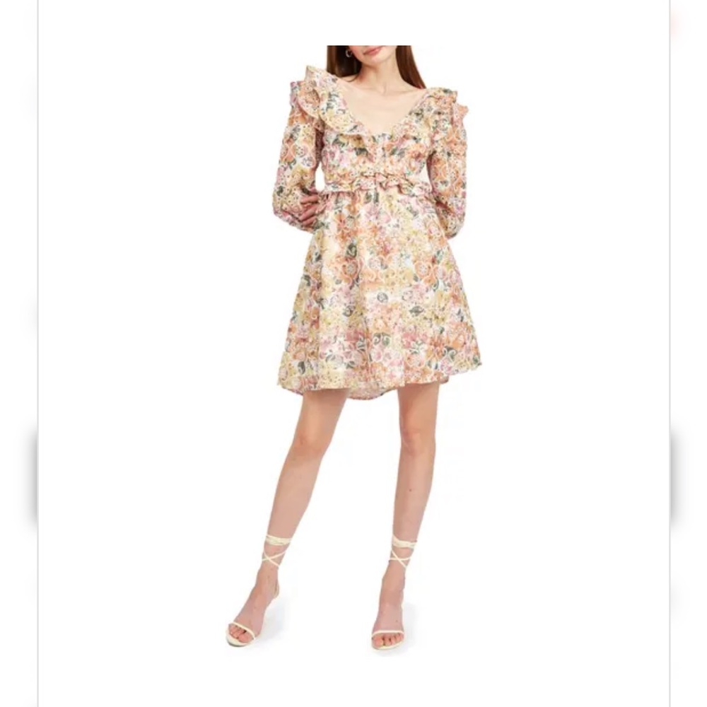 En Saison Ruffle Long Sleeve Mini Dress